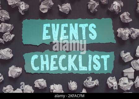 Affiche textuelle montrant la liste de contrôle des événements. Mot écrit sur un outil inestimable pour gérer votre affaire avec succès Banque D'Images