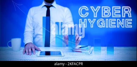 Affiche indiquant l'hygiène cybernétique. Approche commerciale mesures que les utilisateurs d'ordinateurs prennent pour améliorer leur cyber-sécurité Banque D'Images