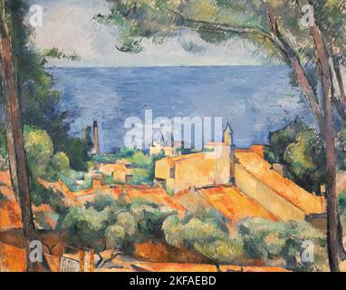 Peinture Paul Cézanne ; l'Estaque aux toits rouges, 1883-5 ; l'Estaque, Aix-en-provence, France ; Post-peinture de paysage impressionniste, 19th siècle. Banque D'Images