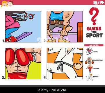 Dessin animé illustration du jeu éducatif de deviner le sport pour les enfants Illustration de Vecteur