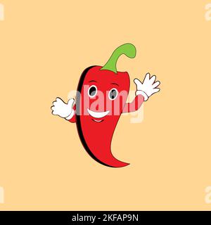Mignon rouge chaud sourire personnages de dessin d'illustration de dessin animé de Chili, mascotte de piment de Chili. Mascotte pour la conception de produits de marques. Illustration de Vecteur