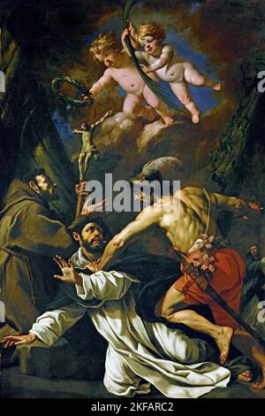 Le martyre de Saint Pierre de Vérone avec Saint François d'Assise 1642-1648 huile sur toile - Luca Ferrari 1605-1654, Italie, Italien Banque D'Images