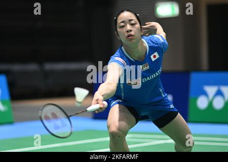 Sydney, Australie. 17th novembre 2022. Saena Kawakami du Japon vu pendant le groupe SATHIO 2022 Australian Badminton Open femmes single round of 16 match contre Tiffany Ho d'Australie. Dawakami a remporté le match, 21-11, 21-15. Crédit : SOPA Images Limited/Alamy Live News Banque D'Images