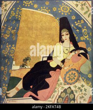 "La Reine de Sheba" publié le 24 février 1939 dans le magazine American Weekly Sunday peint bt Edmund Dulac pour la série "Famous Vamps of History". Banque D'Images