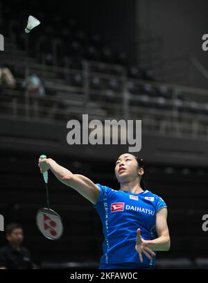 Sydney, Australie. 17th novembre 2022. Saena Kawakami du Japon vu pendant le groupe SATHIO 2022 Australian Badminton Open femmes single round of 16 match contre Tiffany Ho d'Australie. Dawakami a remporté le match, 21-11, 21-15. (Photo par Luis Veniegra/SOPA Images/Sipa USA) crédit: SIPA USA/Alay Live News Banque D'Images