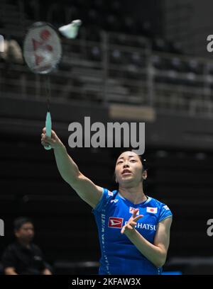Sydney, Australie. 17th novembre 2022. Saena Kawakami du Japon vu pendant le groupe SATHIO 2022 Australian Badminton Open femmes single round of 16 match contre Tiffany Ho d'Australie. Dawakami a remporté le match, 21-11, 21-15. (Photo par Luis Veniegra/SOPA Images/Sipa USA) crédit: SIPA USA/Alay Live News Banque D'Images