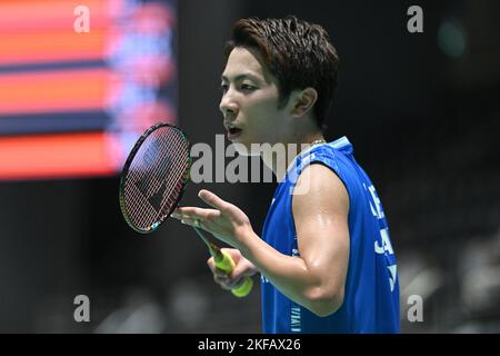 Sydney, Australie. 17th novembre 2022. Koki Watanabe, du Japon, vu lors du groupe SATHIO 2022, Australian Badminton Open, le seul tour masculin du match de 16 contre Kento Nishimoto, du Japon. Watanabe a remporté le match, 21-13, 22-20. (Photo par Luis Veniegra/SOPA Images/Sipa USA) crédit: SIPA USA/Alay Live News Banque D'Images