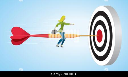 Femme sur son chemin vers le grand but. Dimension 16:9. Illustration vectorielle. Illustration de Vecteur