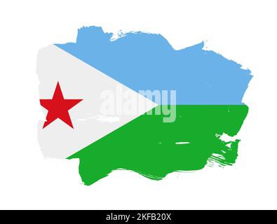 Drapeau peint de djibouti avec effet pinceau sur fond blanc Banque D'Images