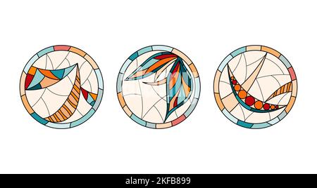 Des vitraux encerclent les fenêtres dans une église. Illustration de Vecteur