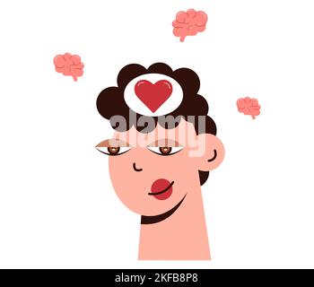 Équilibre cardiaque du cerveau. Tête mignonne. Illustration de Vecteur