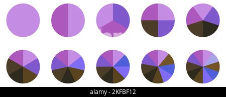 Schéma coloré avec 10 sections. Encerclez les icônes du graphique à secteurs. Illustration vectorielle isolée sur fond blanc Illustration de Vecteur