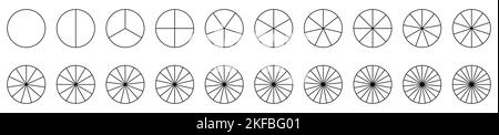 Ensemble d'icônes de coupe de segment. Vecteur rond 20 sections. Icône des graphiques à secteurs. Illustration de Vecteur