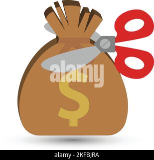 Ciseaux coupant un sac avec le symbole dollar dessus Illustration de Vecteur