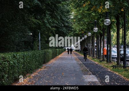 Berlin, Allemagne - sept 2022: Tiergarten de Berlin dans un jour d'automne personnes marchant et à vélo Banque D'Images