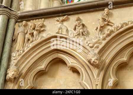 Détail de la frise médiévale dans la Maison du Chapitre de la Cathédrale de Salisbury Banque D'Images