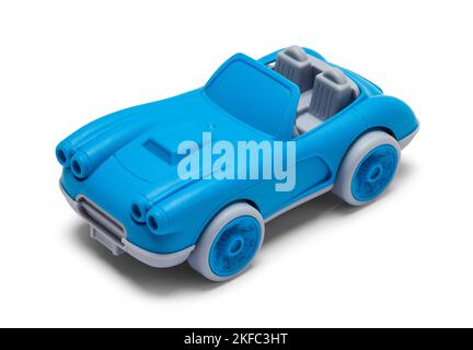 Bleu voiture en plastique découpé sur blanc. Banque D'Images