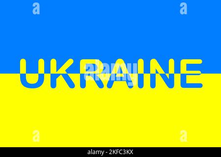 Ukraine. Bannière, logo bleu et jaune sur fond papier. Drapeau patriotique ukrainien. Les mots inscrits sur la carte. Police graphique, texte en couleur. Colo Banque D'Images