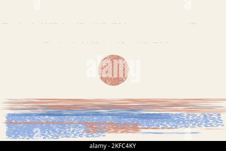 Coucher de soleil ou lever de soleil sur la mer dans le style grunge Illustration de Vecteur