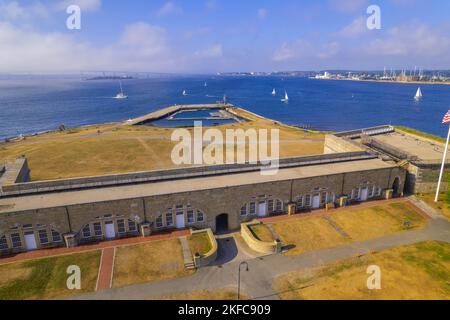 Vue aérienne du parc national de fort Adams, Newport, Rhode Island Banque D'Images