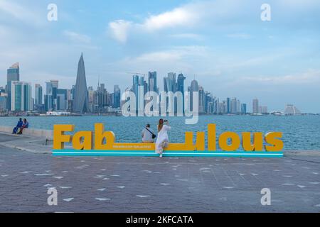 Célébration de la coupe du monde de la FIFA et rénovation à corniche Road Qatar 2022 Banque D'Images