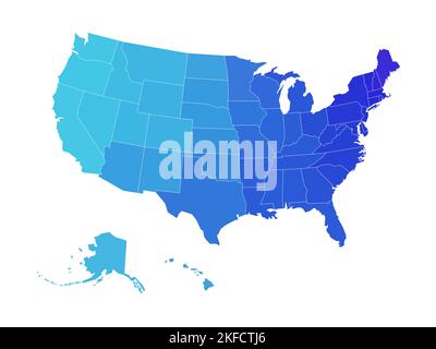 Carte vierge des États-Unis d'Amérique divisée en États. Carte vectorielle de silhouette plate simplifiée dans les tons de bleu Illustration de Vecteur