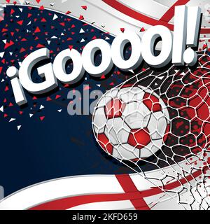 Mot GOOOOL en police blanche 3D à côté d'une balle de football marquant un but sur fond de drapeaux d'Angleterre et de confetti rouge et blanc. Image vectorielle Illustration de Vecteur