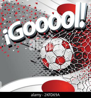 Mot GOOOOL en police blanche 3D à côté d'une balle de football marquant un but sur un fond de drapeaux japonais et de confetti rouge et blanc. Image vectorielle Illustration de Vecteur