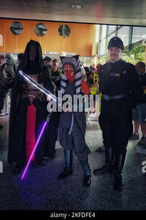 Des gens habillés comme des personnages du film Star Wars au festival Fuenlabrada Banque D'Images