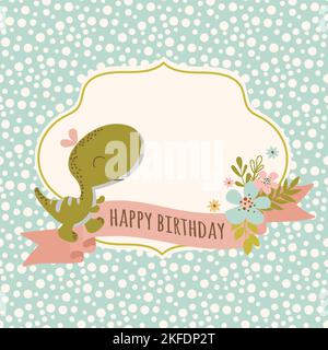 CARTE D'ANNIVERSAIRE DINO main dessin plat style Grunge dessin dessin animé animal préhistorique scénario ensemble d'illustrations pour l'impression Illustration de Vecteur