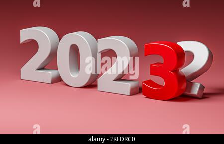 Concept vacances nouvel an 2023. Le numéro 2023 se trouve au numéro 2. 3d rendu Banque D'Images
