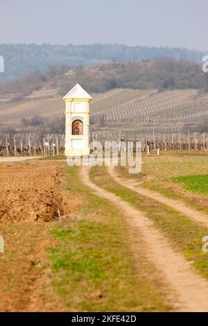 calvaire avec vignobles près de Retz, Basse-Autriche, Autriche Banque D'Images