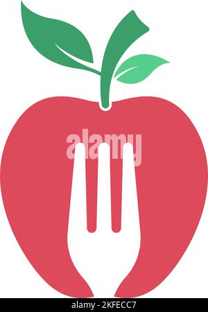 Un logo représentant une pomme rouge avec un contour de fourche, illustration vectorielle Illustration de Vecteur