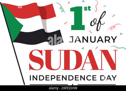 Journée de l'indépendance du Soudan sur 1 janvier avec drapeaux et fête nationale soudanaise en dessin animé toile de fond modèles dessinés à la main Illustration Illustration de Vecteur