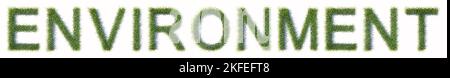Concept herbe verte de pelouse conceptuelle formant le TEXTE D'ENVIRONNEMENT isolé sur fond blanc. 3d métaphore de l'illustration pour la nature, la conservation Banque D'Images