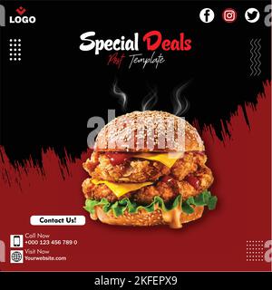 Modèle de publication sur les médias sociaux d'entreprise pour le restaurant Burger Illustration de Vecteur