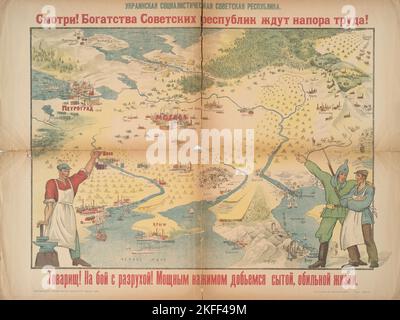 Smotri ! Bogatstva Sovetskii Respublik zhdut napora truda!, c1921. [Lieu: Odessa] titre(s) supplémentaire(s): Ukrainien - Retrouvez les trésors de la République soviétique attendent du travail. Banque D'Images