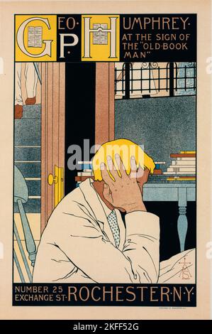 Affiche am&#xe9;ricaïne pour la librairie « The Old Book Man », c1897. [Editeur: Imprimerie Chaix; lieu: Paris] Banque D'Images
