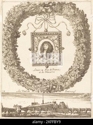 La vue du Pont neuf; Louis XIV Roy de Franceet de Navarre, probablement 1665. Banque D'Images