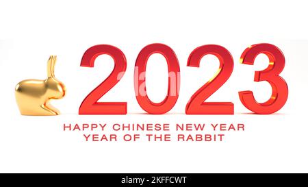 Bonne année chinoise nouvelle 2023 année du concept de lapin isolé sur fond blanc, rendu 3D. Banque D'Images