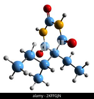 3D image de la formule squelettique Butabarbital - structure chimique moléculaire de l'aide au sommeil barbiturique et médicament d'anxiété isolé sur fond blanc Banque D'Images