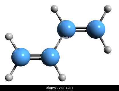 3D image de la formule squelettique du butadiène - structure chimique moléculaire du Bivinyl isolé sur fond blanc Banque D'Images