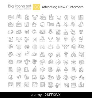 Attirer de nouveaux clients linéaire grands ensembles d'icônes Illustration de Vecteur
