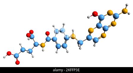 3D image de formule squelettique Folate - structure chimique moléculaire de la vitamine B9 isolée sur fond blanc Banque D'Images