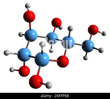 3D image de la formule squelettique du galactose - structure chimique moléculaire du sucre monosaccharide isolé sur fond blanc Banque D'Images