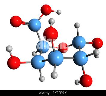 3D image de la formule squelettique de l'acide galacturonique - structure chimique moléculaire de l'acide de sucre isolé sur fond blanc Banque D'Images