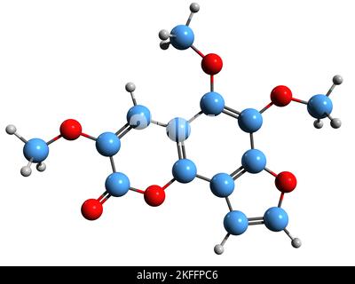 3D image de la formule squelettique de Galfordin - structure chimique moléculaire de la coumarine phytochimique isolée sur fond blanc Banque D'Images