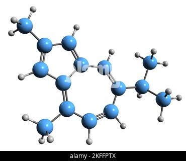 3D image de la formule squelettique du Guaiazulène - structure chimique moléculaire de l'azulon isolée sur fond blanc Banque D'Images