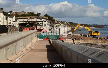 Travaux de construction en cours à la gare de Dawlish, novembre 2022. (Voir remarque). Banque D'Images