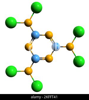 3D image de la formule squelettique de l'hexachloromélamine - structure chimique moléculaire de l'hexachloromélamine isolée sur fond blanc Banque D'Images